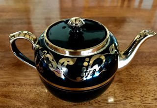 Vintage Gibsons England Black And Gold Sevres Teapot Marked