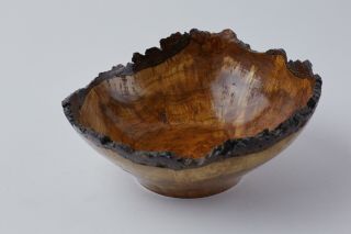 Burl Wood Hand Turned Bowl With Natural Edge Artisan Made 6 3/4 " Wide