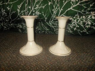 Lenox Candle Holders " Fruits Of Life " Candlesticks Fine Ivory 1989 Gold Trim
