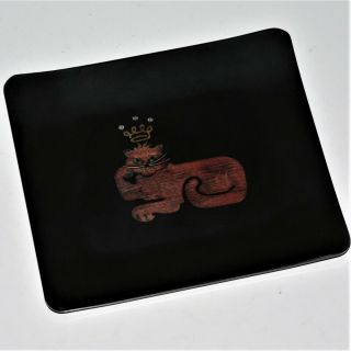 Couroc Of Monterey Inlaid Serving Tray King Cat Jeweled Rhinestone Crown 7 " X 6 "