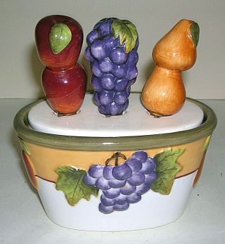 Homco Home Interiors Sonoma Villa Dip & 3 Spreaders Raised Embossed Fruit Design