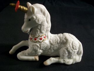 Heart 3d Lace Valentines Day Figurine Unicorn Horse Ceramic Porcelain Enesco