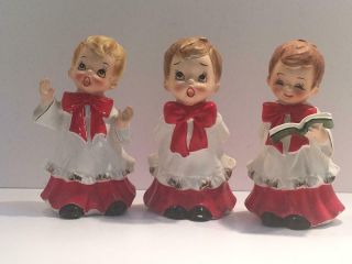 3 Vintage Josef Originals Ceramic Christmas Carolers Figurines Boys Japan