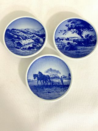 3 Royal Copenhagen Blue & White Butter Pat Miniature Display Plates