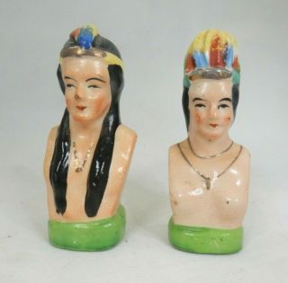 Vintage Native American Indian Head Salt & Pepper Shakers Japan
