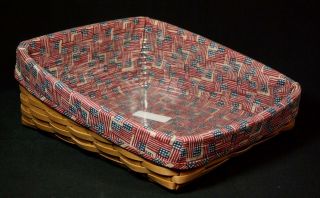 Vintage Longaberger Medium Tapered Paper Tray Basket With Old Glory Liner