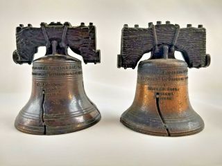 Vintage Miniature Brass Liberty Bell - Set Of 2 Figures / Figurines