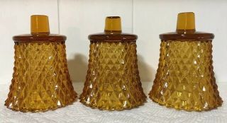 3 Vintage Amber Gold Diamond Point Votive Candle Holders Peg Bottom