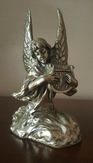 Roman Inc Angel Playing The Harp Metal Heavy Statue Figurine Candlestick 5 "