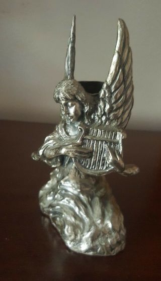 Roman inc Angel Playing the Harp Metal Heavy Statue Figurine Candlestick 5 