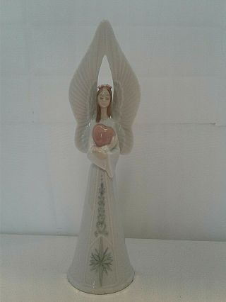 Lladro Figurine Bell 1997 Angel W/ Heart Sounds Of Love Retired 9 " Tall