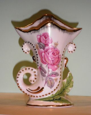 Porcelain Cornucopia Horn Vase Made In France French Limoges Style 5.  5 " Tall