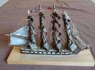 12.  5 " Cool Model Ship 4 Masts,  Flags,  Wood Base
