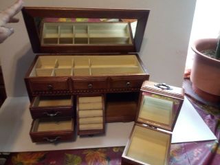 Multi Drawer Flip Top Wooden Jewelry Box With Hidden Compartment