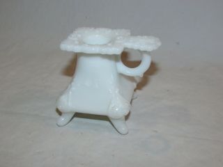 Vintage White Milk Glass Toothpick Candle Holder Finger Hold Footed Stove Shaped