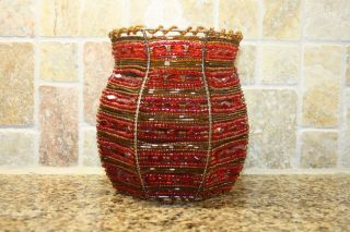 Retired Partylite Moroccan Spice Beaded Wall Sconce Holds Votive Candle Red Gold