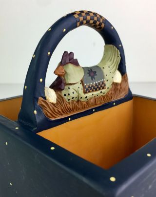 Williraye Studio Folk Art Chicken On Nest Decorative Basket Storage Display Nib