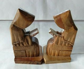 Vintage Wood Bookends,  Monks Reading the Bible 2