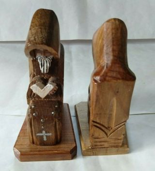 Vintage Wood Bookends,  Monks Reading the Bible 3