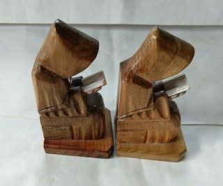 Vintage Wood Bookends,  Monks Reading the Bible 5