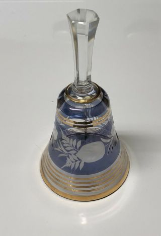 Vintage Paracin Yugoslavia Cut Glass Blue Bell With Gold Trim