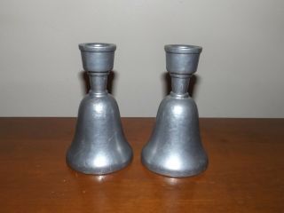 Set Of 2 Vintage Pewter Bell Candle Holders Candlestick Bells Loud Ring Tone