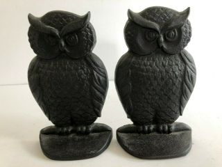 Vintage Owl Bookends Cast Iron Metal 7 " Tall Black 1971