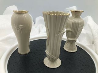 Lenox set of 3 Ivory Rose Bud Vases pre - owned 6
