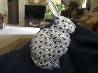 Andrea by Sadek Blue/White Rabbit Hand Painted Fishnet Pattern Herend Style 3