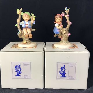 Vintage Hummel Apple Tree Girl And Boy 141/1 And 142/1 6 " Figurines With Boxes