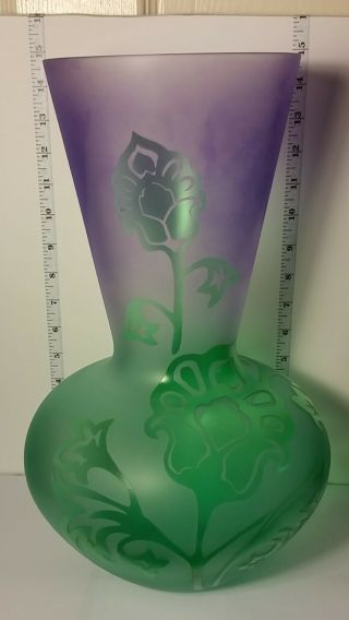 Large Decorative Glass Purple And Green Vase