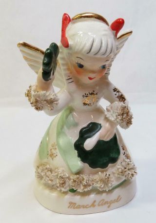 Vintage Napco March Shamrock Birthday Month Angel Figurine S1363 W Labels St Pat