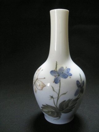 Vintage Royal Copenhagen Porcelain Bud Vase With Butterfly & Flowers