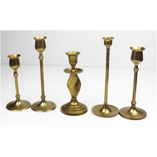Vintage Set Of 5 Gold Brass Candlestick Holders