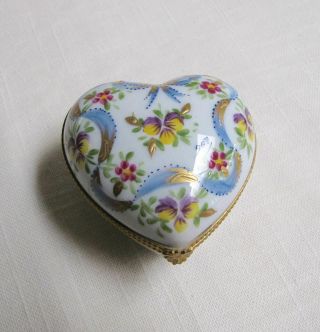 Limoges Porcelain Heart Box,  Signed,  Porcelaine Decoree A La Main,  Paris Style