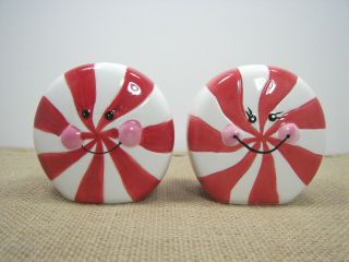 Peppermint Candy Salt And Pepper Shakers Red & White Striped By Alco Industries