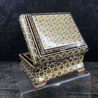 Vintage Khatam Persian Inlaid Wooden 5” Trinket Box Wood Inlay Marquetry Desk 2