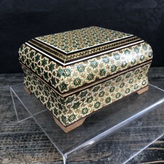 Vintage Khatam Persian Inlaid Wooden 5” Trinket Box Wood Inlay Marquetry Desk 7