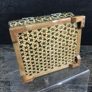 Vintage Khatam Persian Inlaid Wooden 5” Trinket Box Wood Inlay Marquetry Desk 8