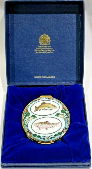 Vintage Fish Print Halcyon Days Enamels England Trinket Box