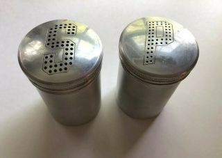 Vintage Spun Aluminum Salt & Pepper Shaker Set S And P On Top