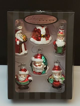 6 Celebrations By Radko Christmas Ornaments Hand Crafted Glass Santa