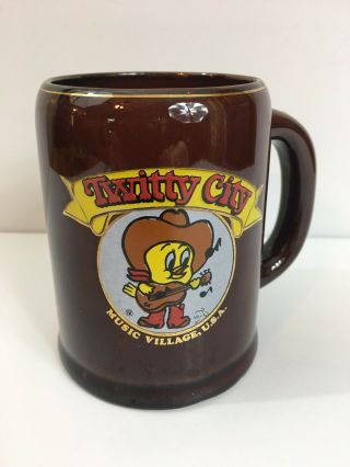 Vintage Twitty City Music Village Usa Brown Pottery Ceramic Mug