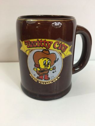 Vintage Twitty City Music Village USA Brown Pottery Ceramic Mug 2