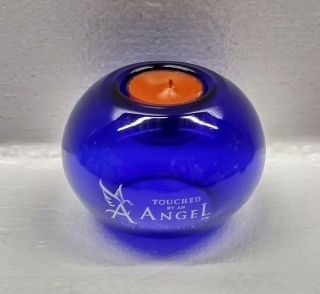 Touched By An Angel Let There Be Light Promo Blue Glass Tea Light Candle Holder