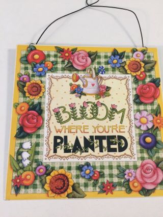 Mary Engelbreit “bloom Where You Are Planted” Metal Wall Art Plaque 9.  5” Square