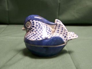 Vintage Fitz And Floyd Ceramic Blue Bird Lidded 3 1/4 Inch Tall Trinket Box