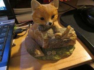 Vintage 1986 Masterpiece Porcelain Baby Red Fox In Woods Homco Home Interior