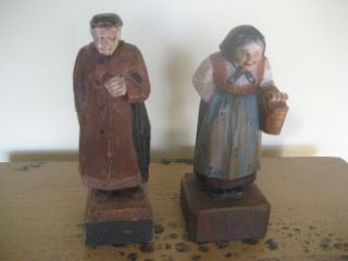 Vintage Carved Wooden Figurines - - Man; Woman; Set Of 2