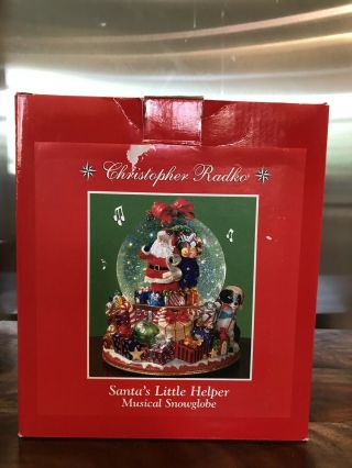 Christopher Radko Santa’s Little Helper Musical Snow Globe Plays Jingle Bells 4